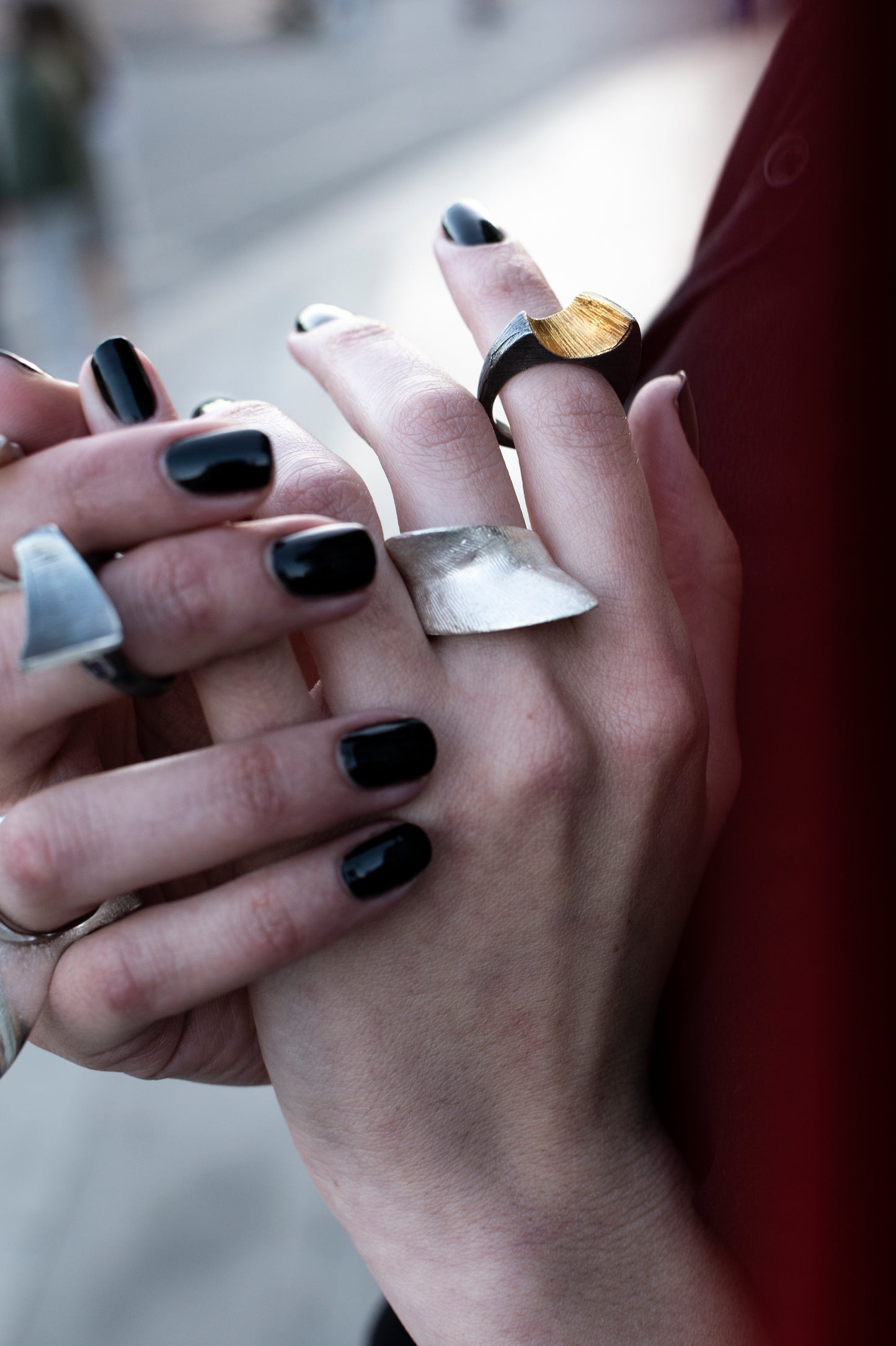 Rough textured Blackened, Gold plated Ring