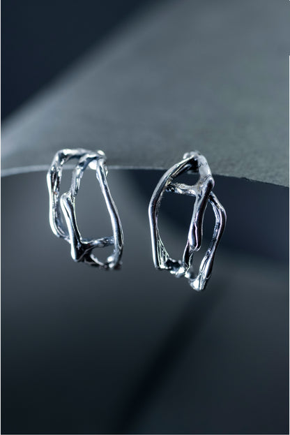 Sculptural Silver Stud Earrings  "Moduλa"