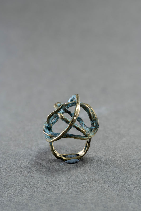 Sculptural Ring with Blue Patina