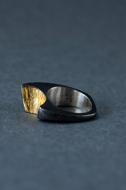 Rough textured Blackened, Gold plated  Ring