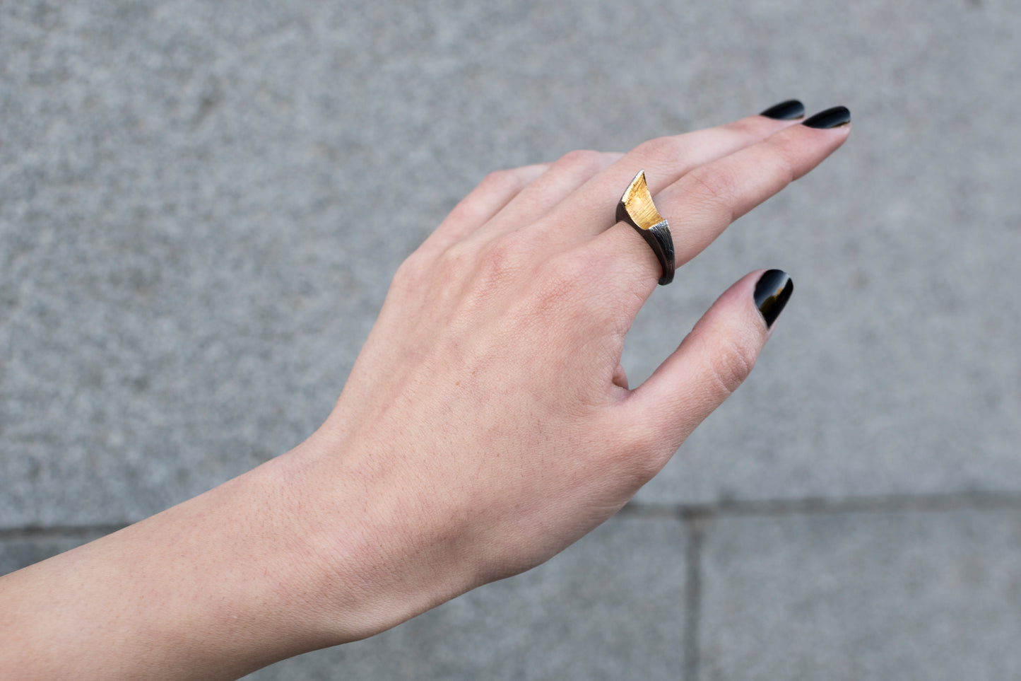 Rough textured Blackened, Gold plated  Ring