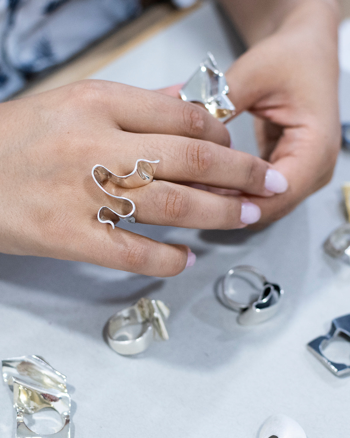 Polished Deformed Metal Sheet Ring