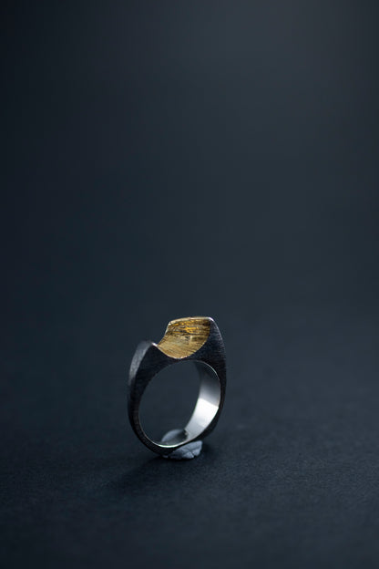 Rough textured Blackened, Gold plated  Ring