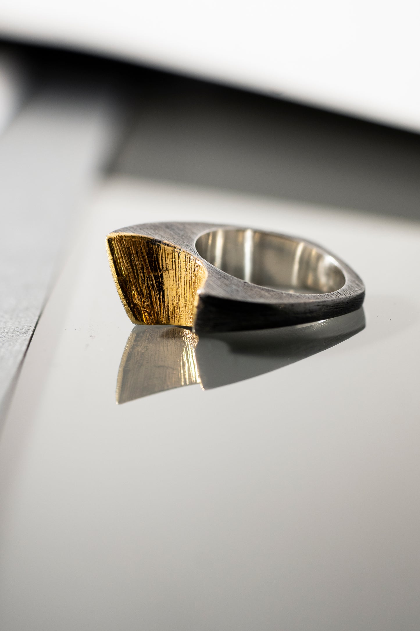 Rough textured Blackened, Gold plated  Ring