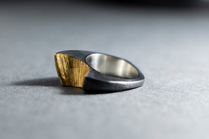 Rough textured Blackened, Gold plated  Ring